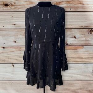 WhoWhatWear Women’s Sparkly Black Polka Dot Long Ruffle Sleeve Dress Size S